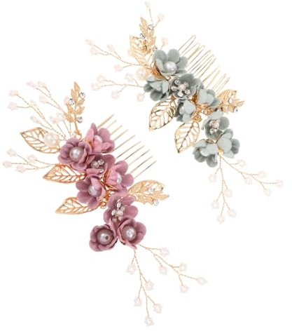 MUCKLILY 2piezas Tocado de Boda Flores y Perlas, Peine de Novia Elegante para Estilos Versátiles en Bodas y Eventos Obsequios