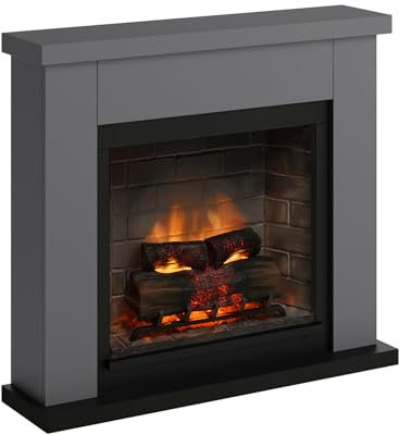 TAGU Groda elektrisk eld med PowerFlame 2, värmare och termostat, sprakande ljud, Wi-Fi och omgivande ljus (solid grå)