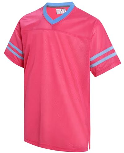 Gabiphy American Football Jerseys for Men Women Unisex Athletic Mesh T-Shirt Sports Uniform Beach Holiday Outfits Cool City Tops Pink Jersey-Light Blue Stripe Men Size Large