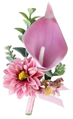 Konstgjorda calla-lilja boutonniere för brudgum brud, brudtärna, bröllop, nål, silkesblommor, brosch, bröllopstagg för bröllop, bal, fest