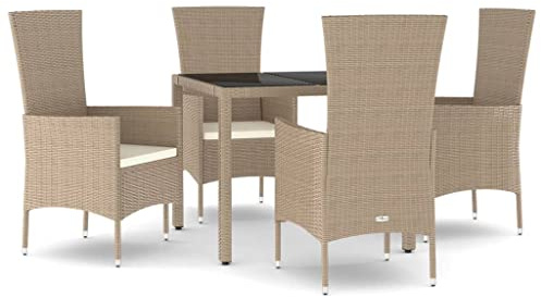 pokgdf Gruppo da pranzo modulare da giardino, 5 pezzi, con cuscino imbottito in polyrattan, colore beige, set da pranzo da giardino con cuscino in polyrattan