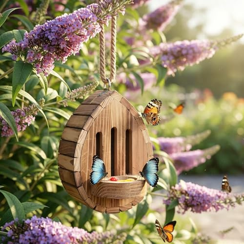 2026 Maison à Papillons et Mangeoire de Jardin avec Corde | Hôtel à Insectes Résistant aux Intempéries | Décoration Suspendue Extérieure pour Cour, Patio et Balcon(1pc-A)