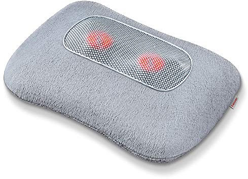 Beurer MG 145 Massagekissen, Rücken-Nacken-Massagegerät für eine entspannende Shiatsu Massage, Wärmefunktion, waschbarer Bezug, 4 Massageköpfe, grau, 34 x 23 cm | 1er Pack
