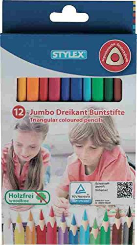 STYLEX 25092 Jumbo Dreikant Buntstifte, Holzfrei, 12-er Set