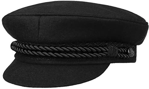 HAMMABURG Elbsegler Mütze Schwarz für Herren - traditionelle Kapitänsmütze mit Innenfutter - Matrosenmütze aus Tuch - Größe 59 cm, L - Schirmmütze mit Kordel, kurzem Visor und silbernen Knöpfen