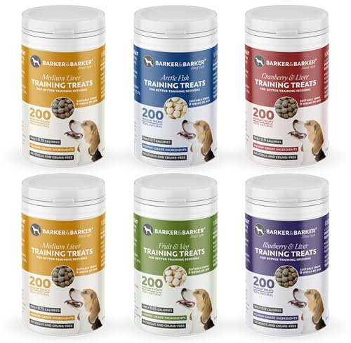 Barker and Barker Grain Free Dog Training Treats Multi Pack - 6 Pots of Medium Treats 480g | Low Calorie, High in Protein & B Vitamins | No Artificials - 100% Human-Grade for Small & Medium Dogs