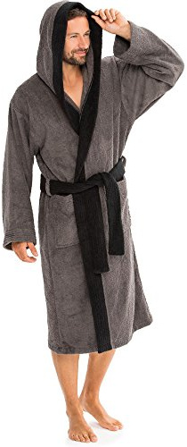 aqua-textil Sylt Accappatoio con Cappuccio Bicolore Lungo Tasche Applicate Cuciture Decorative Donna Uomo Unisex Puro Cotone M Grigio Antracite Nero