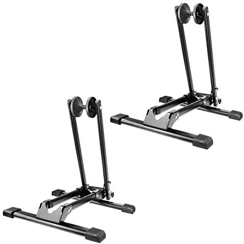2x WELLGRO Fahrradständer - für Vorderrad oder Hinterrad, Stahl, schwarz, platzsparend zusammenklappbar