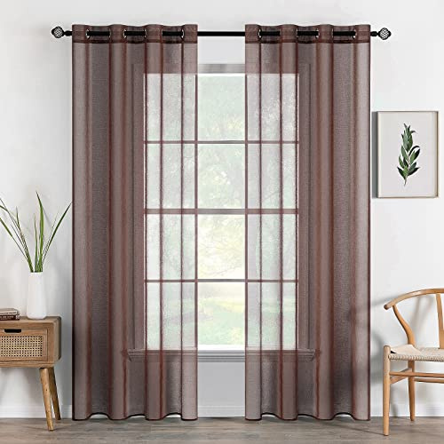 MIULEE 2 Panels Sheer Voile Eyelet Curtains Chocolate 55 Wx102 L | Lightweight voile sheer drapes, soft light filter, eyelet grommet easy install, elegant decor for bedroom living room