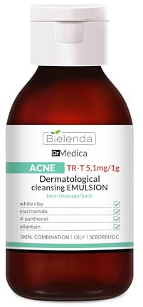 Bielenda Dr Medica Acne - Dermatologische Reinigungsemulsion für Gesicht, Dekolleté und Rücken, Reinigungslotion, Reinigungslotion für Mischhaut, Fettige & Akne Haut, 250 ml