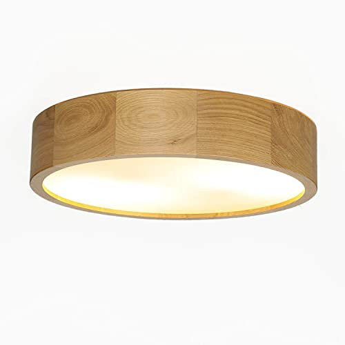 Licht-Erlebnisse Deckenleuchte Holz Glas Eiche Wohnzimmer Treppenhaus Ø37 cm E27 blendarm 2-flammig Modern gemütlich runde Deckenlampe Flur ARBARO