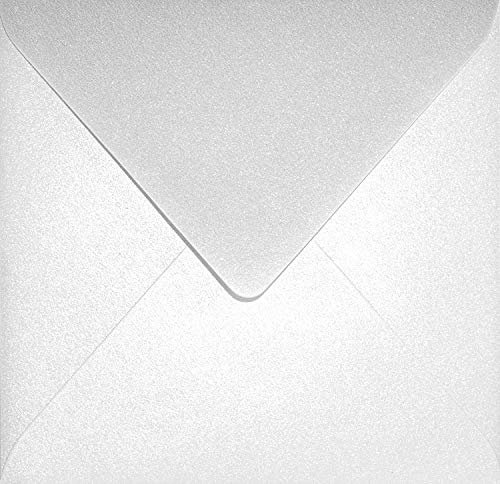 Netuno 100 quadratische Umschläge Perlmutt-Weiß 153x 153 mm 120g Aster Metallic White Briefumschläge Perlweiß Perlglanz metallisch-glänzende Kuverts für Hochzeit Taufe Konfirmation Ostern