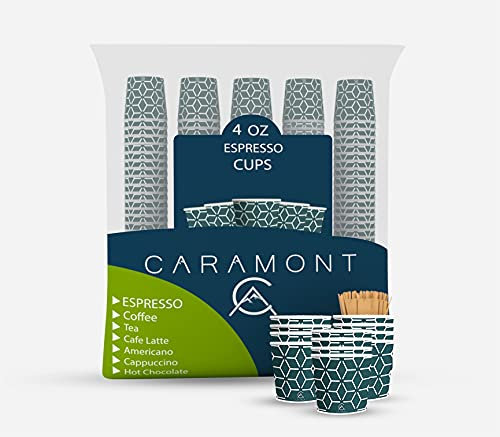 Caramont,4 Oz 400 tazas de cartón espresso con agitadores de madera, ecológicos y desechables, resistentes al calor, cartón de calidad, ideal para todas las bebidas calientes; café, té, chocolate,
