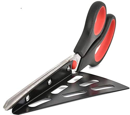 New 2 in 1 Pizza Scissors Cutter Slicer with Tray Divider Food Serving Tool 31cm