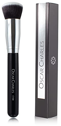 Oscar Charles - Pennello per make up professionale, modello 104 Luxe, taglio piatto, per base trucco, fondotinta liquido - color argento