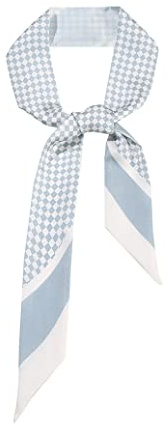 JERLA 100% Mulberry silk Scarf Head Hair Ribbon Handbag Handle wrap Tie Bundle Scarf Neckerchief Scarf for women, Blue Lattice