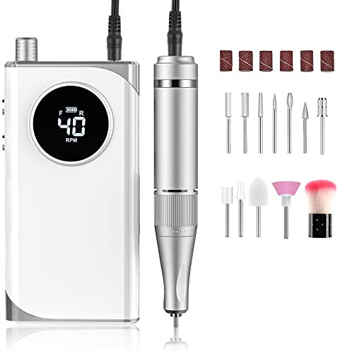 Torno para Uñas Profesional 40000RPM, Torno de Uñas Inalambrico Pulidor Lima Electrica Uñas Portatil para Semipermanentes Acrilicas Manicura y Pedicura, Baja Vibración, Salón DIY (blanco)
