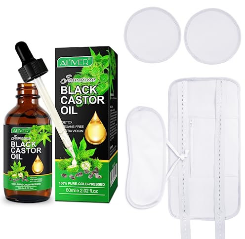 5 in 1 wiederverwendbares Rizinusölkompresse, einschließlich organisches Rizinusöl + Kit des Brustschutzes+mit einstellbaren elastischen Gurten zur Leberentgiftung, Muskelschmerze (weiß - 60 ml)