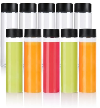 YBCPACK 10 Pack 16 OZ (500 ml) Clear PET Plastic Juice Bottles with Black Lids - Empty Plastic Smoothie Bottles Ideal for Juice, Milk, Homemade Beverages