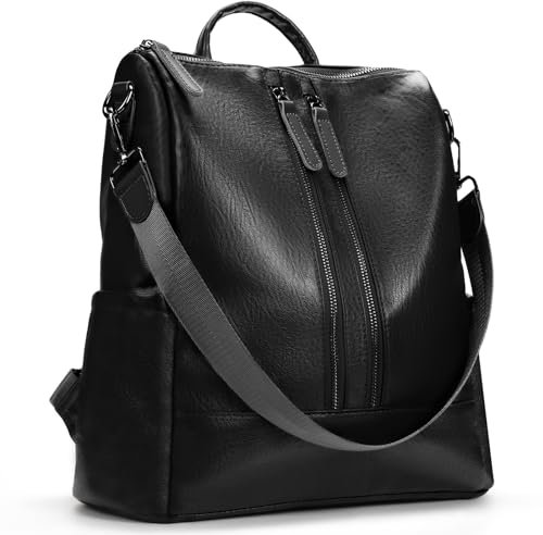 molshine Weichem Leder Rucksack Damen, Handtaschen Schultertasche Tagesrucksack 3 in 1, Wasserdichte Daypack für Frauen Mädchen für Reise Arbeit HB039(Schwarz)