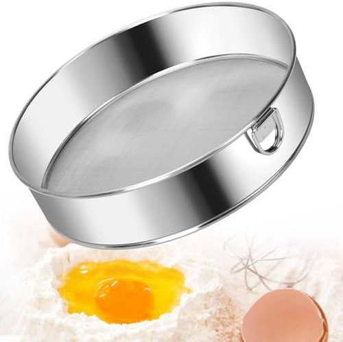 Setaccio per farina in acciaio inox da 20 cm, setaccio rotondo a maglia fine, setaccio per farina, setaccio portatile per zucchero, farina, shaker per cuocere torte, torte, pasticcini, cupcake