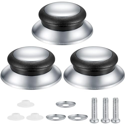 3 Pièces Boutons de Couvercle de Casserole, Bouton de Couvercle de Pot en Acier Inoxydable, Universelle Poignée Couvercle Casserole avec Vis, pour Poignée de Couvercle en Verre
