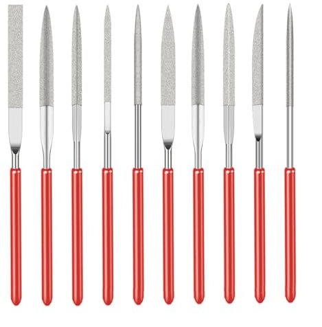 10 Pcs Diamond Needle File Set,Mini Modelling Diamond Files,Mini Needle Jewelry File Set,Diamond Precision Needle File Metal Set,Mini Diamond Needle File Set for Jewelers Wood Carving Craft(2 x 100mm)