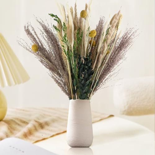 LHOEST 77 Stück Pampasgras Getrocknet Deko, Natürliche Trockenblumen Trockenblumenstrauß Klein für Deko Wohnzimmer Schlafzimmer Hochzeit Boho Tischdeko, Getrocknete Blumen Deko Aesthetic