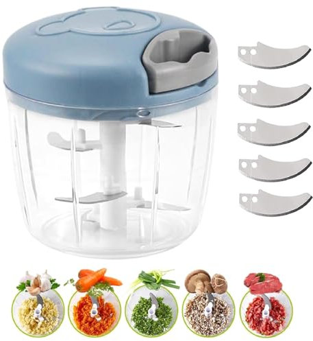 Tritaverdure da Cucina Manuale,Tritatutto Manuale per Alimenti,Tritatutto Piccolo Multiuso 520ml Trita Verdure Manuale con 5 Lame in Acciaio inox per Verdure Frutta Cipolla Noci Aglio