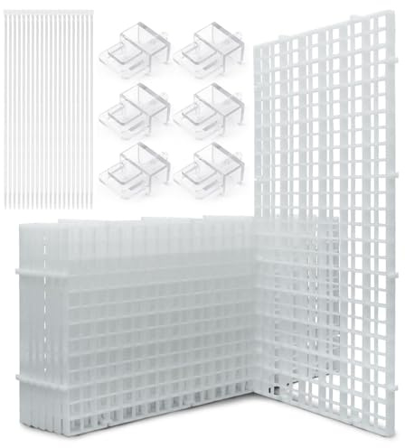 LINLAN Fish Tank Anti-Jump Set, Aquarium Lid, 8 Pieces 5.9x11.8in/15x30cm Plastic Grid with 6 Brackets and 20 Cable Ties, Cover for Rimless Aquarium(White)