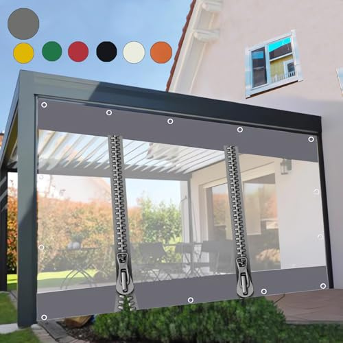 Outdoor Heavy Duty Splicing Tarpaulin with Eyelets,Transparent Tarpaulin Side Panels with Zip,Waterproof Clear Tarp Curtain,for Patio,Pergola, Porch, Gazebo,HxW-3x4.4m/9.84x14.44ft,Customisable