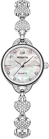 OIDEA Montre bracelet pour femme avec strass : montre argentée à quartz analogique en acier inoxydable avec cadran rond élégant cœur strass cadeau pour femme petite amie sœur, Bracelet