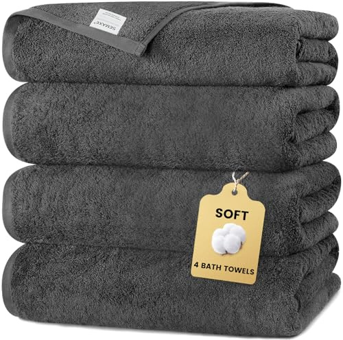 SEMAXE Grey Bath Towels Set of 4, 100% Cotton Luxury Bathroom Towels, Soft, Absorbent, and Quick-Drying, 55x27, Perfect for Hotels, Gyms, and Spas
