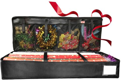 Geschenkpapier Aufbewahrung, Geschenkpapierrollen Organizer Wasserdichtes Reißfest 600D Oxford Gewebe Aufbewahrungstasche mit Fächern und Handhabung,100 * 35 * 15CM