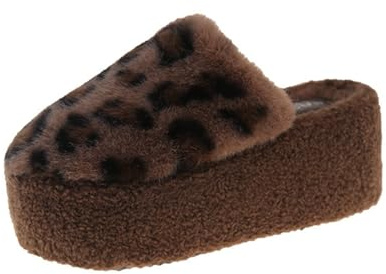 Slippers for Women Platform Open Back Size 5 Womens Fuzzy Cozy Leopard Print Slippers Memory Foam Slippers Ladies House Shoes Indoor Mules Clog House Slippers Slides Indoor Warm A1-Brown