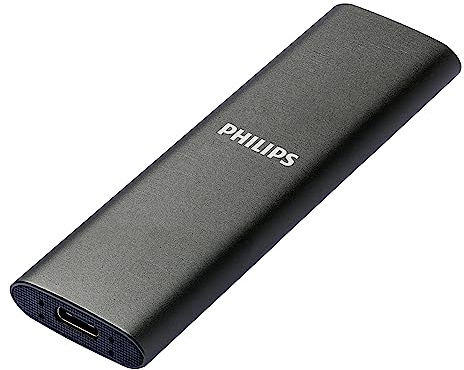 Philips Externe Portable SSD 1 TB - Ultra Slim SATA Ultra Speed USB-C, Lesegeschwindigkeit bis zu 540 MB/s, Aluminium