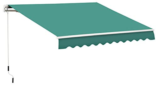 Outsunny Toldo Manual Retráctil 3x2,5 cm Toldo para Balcón con Manivela de Metal Impermeable y Anti-UV Toldo Enrollable de Exterior para Jardín Terraza Ventanas Verde