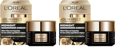 L'Oréal Paris Midnight Augencreme für Frauen: für sichtbar jugendlichere, wachere Augen mit Antioxidantien-Regenerationsformel und seidenartige Textur, Age Perfect Zell Renaissance1x 15ml