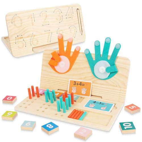 WOODENFUN Montessori - Jouet de comptage de mathématiques en bois pour enfants - 3 en 1 - Tableau éducatif 3 en 1 pour enfants de 3 à 6 ans