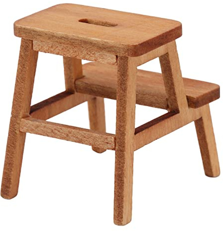 TOPINCN Casa de Muñecas Taburete en Miniatura Exquisita Vida 2 Pasos Ligeramente Livianos para los Entusiastas de Bricolaje Abedul 1:12 Decoración de la Cocina de la Sala de Muñecas/Sala de Estar