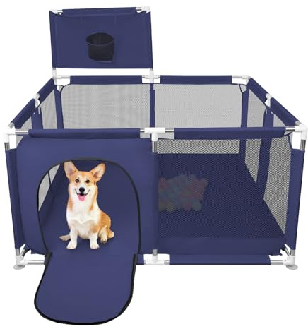 Parc à Chiots avec Porte, Parc pour Chiots Ou Petits Chiens, Clôture Solide en Tissu épais Et Filet en Nylon Haute Résistance, Lavable en Machine, Intérieur/extérieur-126 * 126 * 66cm-Bleu Marine