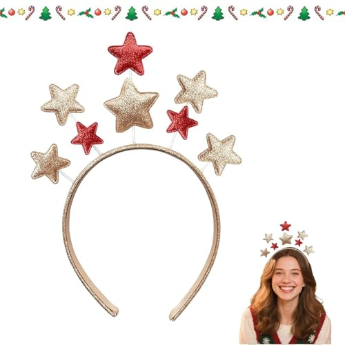 Stjärnor julhuvud växthus, paljetter jul stjärnpannband, julstjärna pannband växthus röd och guld paljetter för flickor kvinnor