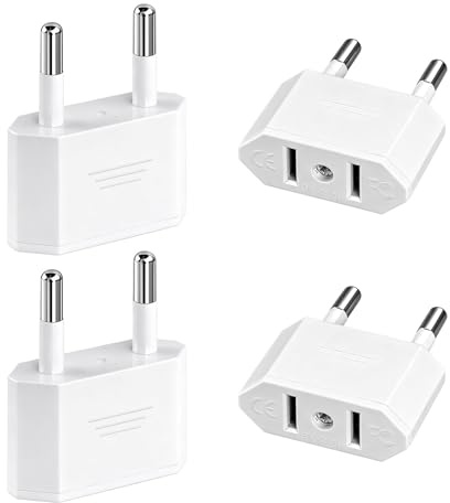 4-pack reseadaptrar från USA till EU, amerikansk kontakt till Tyskland | 2-polig omvandlare, kompatibel med amerikanska nätaggregat för USA, Kanada