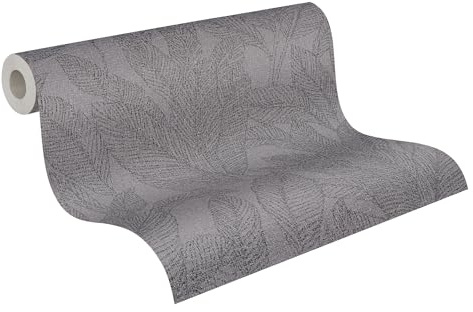 Livingwalls carta da parati TNT con struttura a foglia in grigio, nero – Carta da parati floreale a foglia 10,05 m x 0,53 m di COSMOPOLITAN – 790645