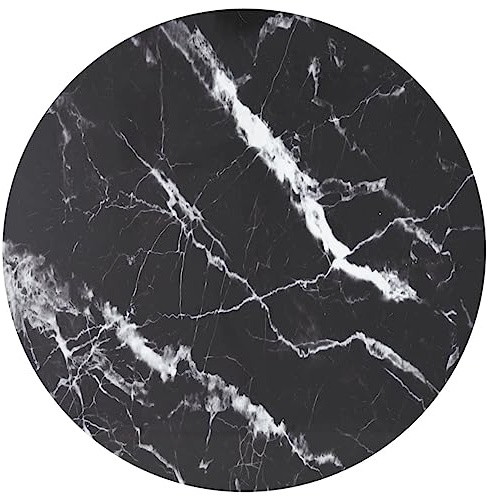 Bucmath Bordsskiva svart Ø 80 x 1 cm härdat glas i marmorutseende, rund glasplatta för matbord, soffbord, sidobord, hållbar skrivbordsskiva, modern möbel