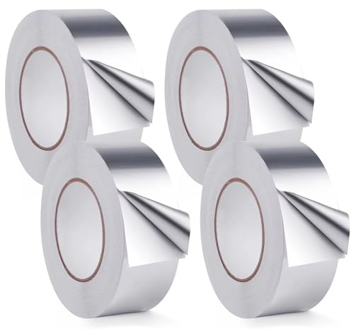 ZYQUES 4 Rollen 50 mm x 20 m Aluminium Klebeband, Wasserdichtes Aluminiumband Selbstklebend Aluklebeband Alu Klebeband Hitzebeständig für Dampfsperren Lüftungs und Klimaanlagen