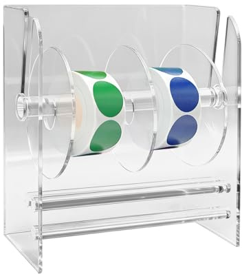 Adjustable Label Dispenser, Acrylic Sticker Roll Holder Dispenser Sticker Holder Label Stand for Holding Office and Home (Size:4 Disks)