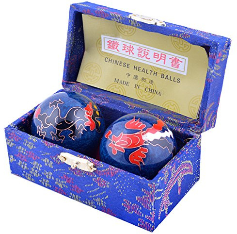 fengshuisale Feng Shui Chinese Health Balls (Blue with Phoenix and Dragon) 42MM W Red String Bracelet F1116（1.65inch-Cloisonne）