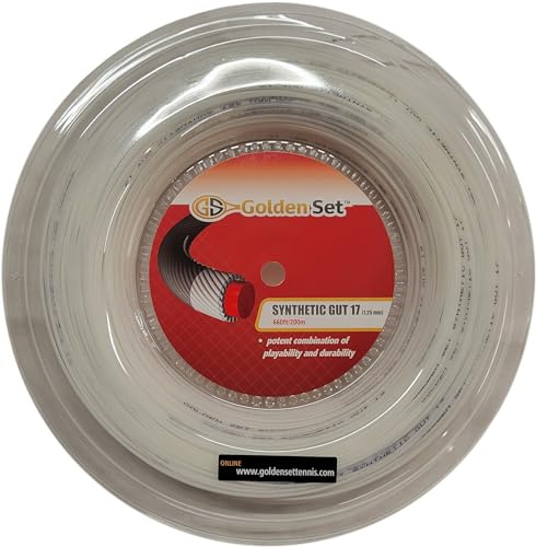 Golden Set Synthetic Gut 17g (1.30mm), Reel (660ft/200m), Tennis String (White)