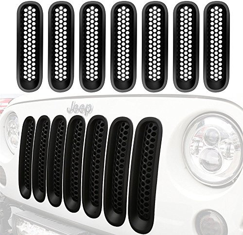 Kühlergrill-Einsätze für Wrangler JK 07–15, zum Anklippen, Mattschwarz, 7 Stück